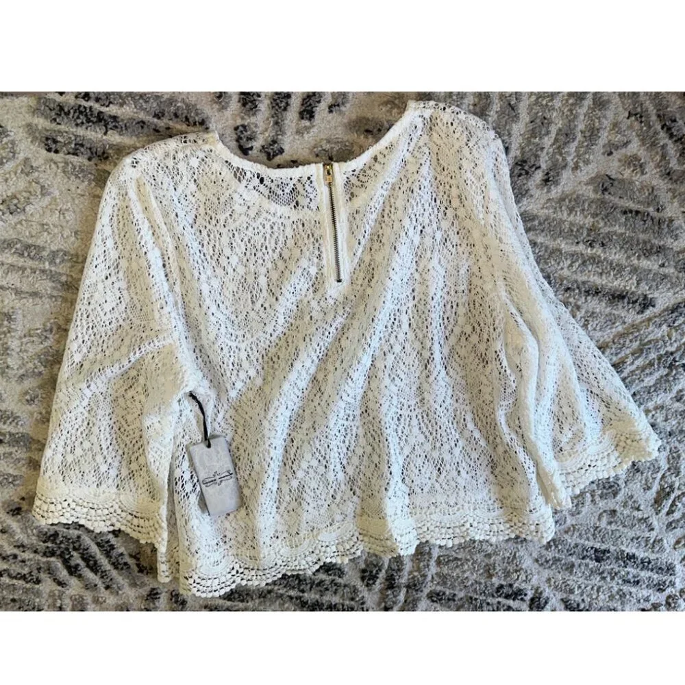 Haute Monde White 3/4 Bell Sleeve Women's Lace Blouse Large